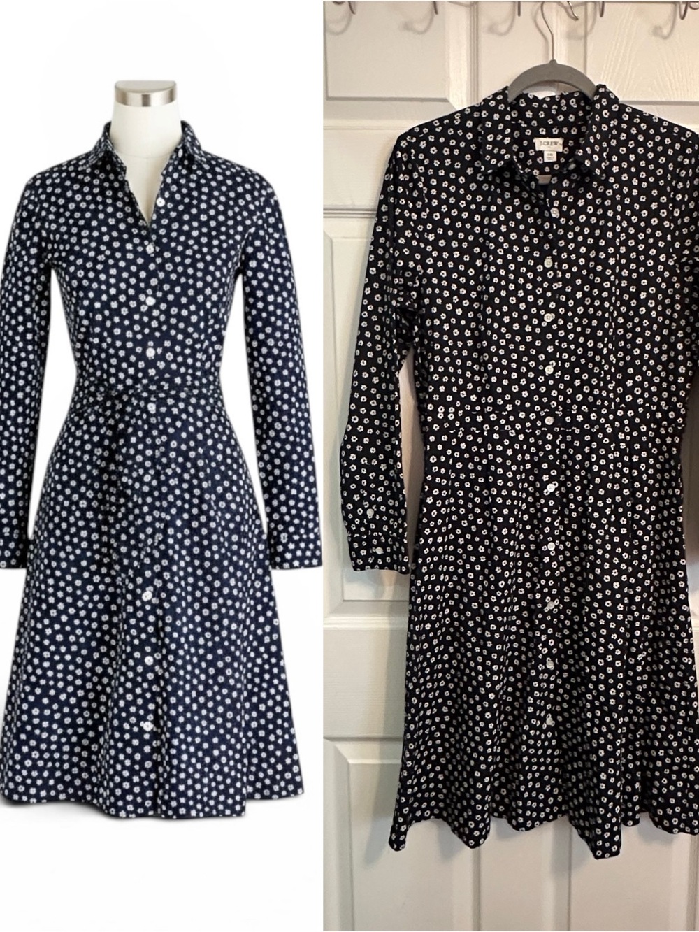 J. Crew shirt-dress in organic cotton Della Ditsy Navy Marine  Size 10 - Picture 3 of 8